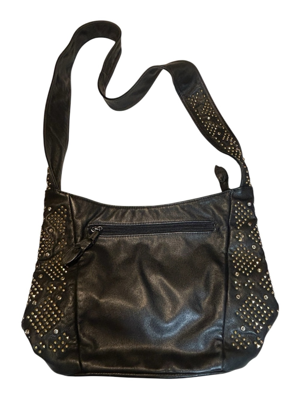 Paris Handbags Black Genuine Leather Studded Y2K Shoulder Hobo Bag
